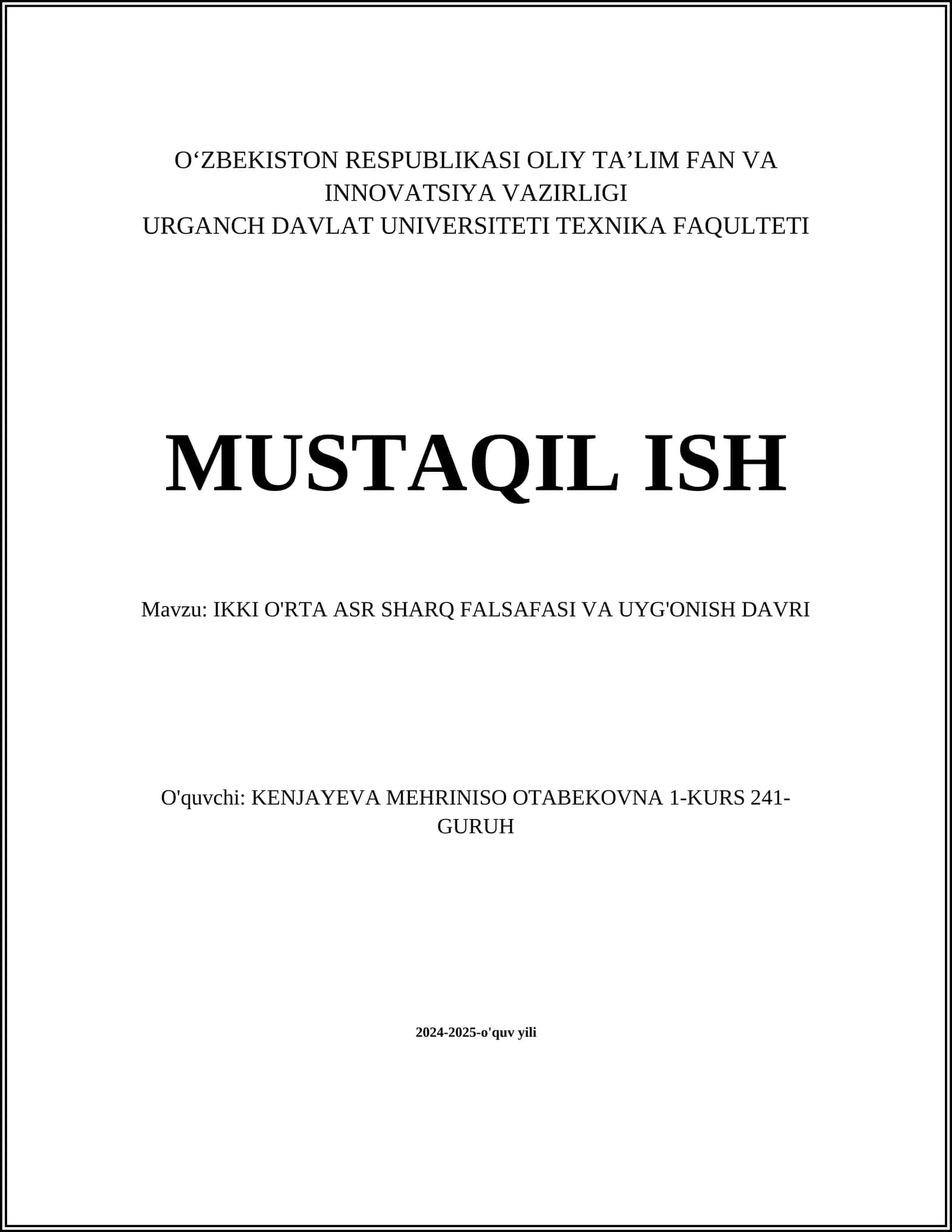 IKKI O'RTA ASR SHARQ FALSAFASI VA UYG'ONISH DAVRI 1