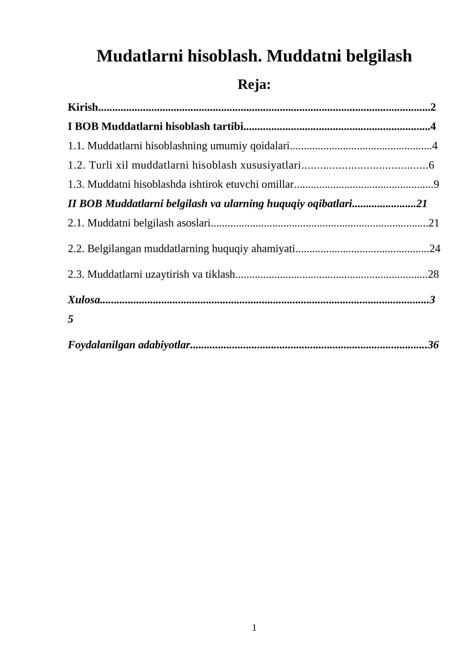 Mudatlarni hisoblash. Muddatni belgilash. Kurs ishi 1