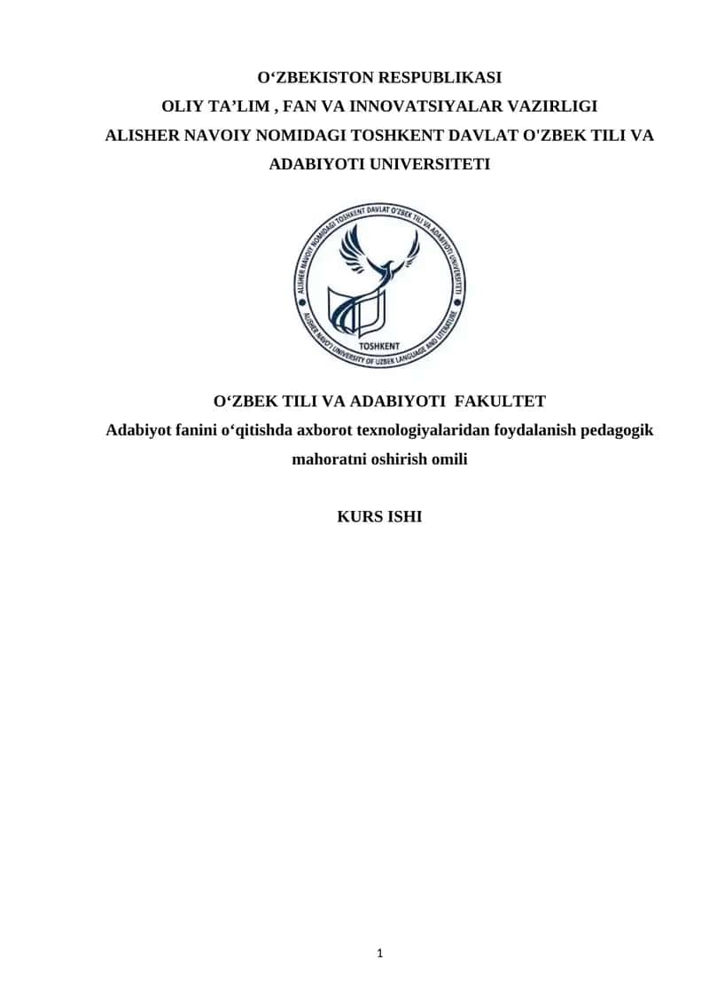 Adabiyot fanini oʻqitishda axborot texnologiyalaridan foydalanish 1