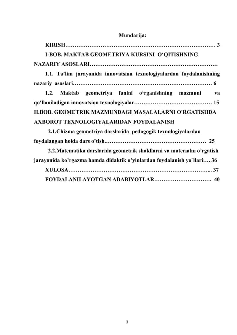 Bob. Maktab Geometriya Kursini Oʻqitishning Nazariy Asoslari 1