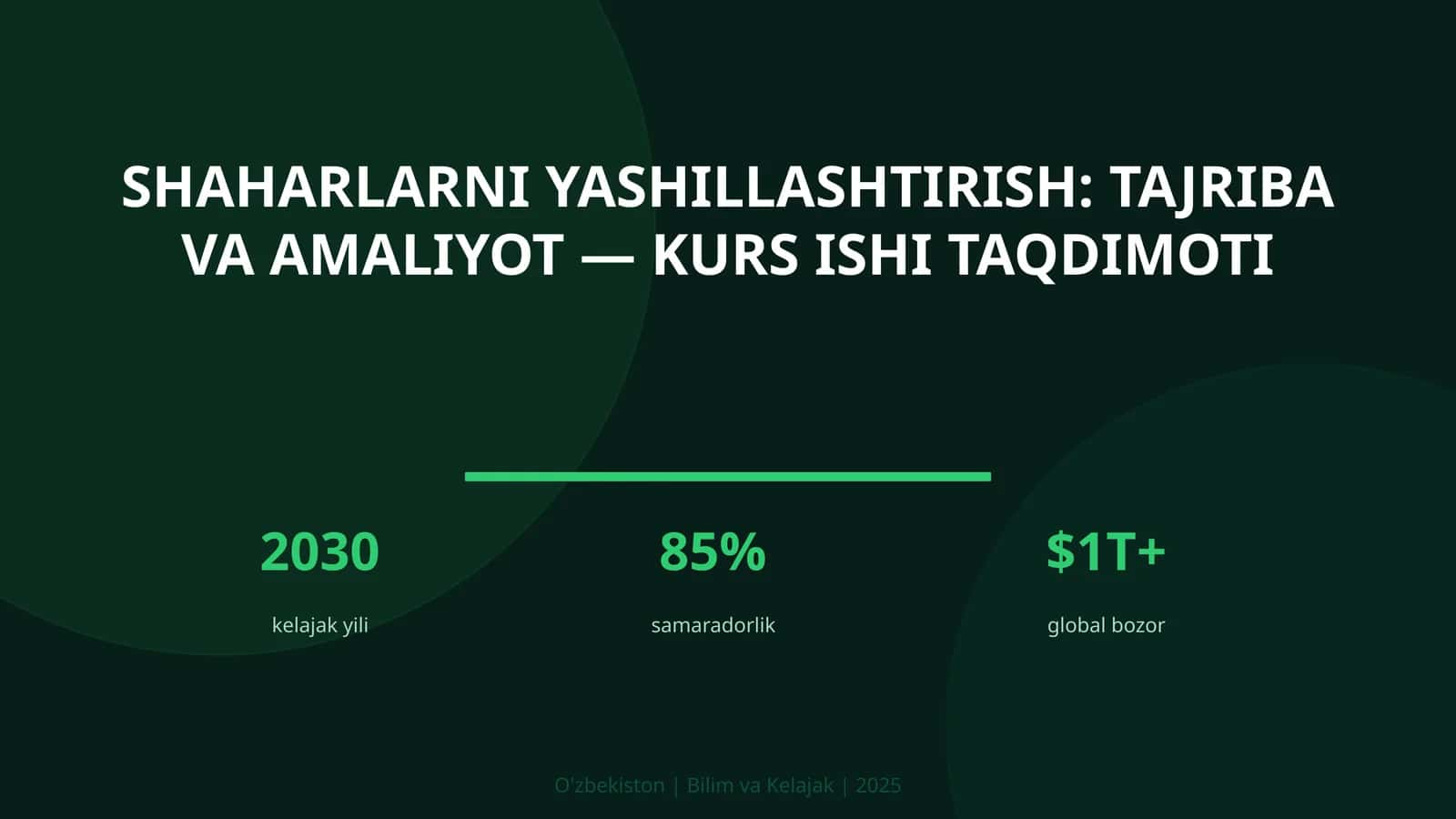 Shaharlarni yashillashtirish: tajriba va amaliyot — kurs ishi taqdimoti 1