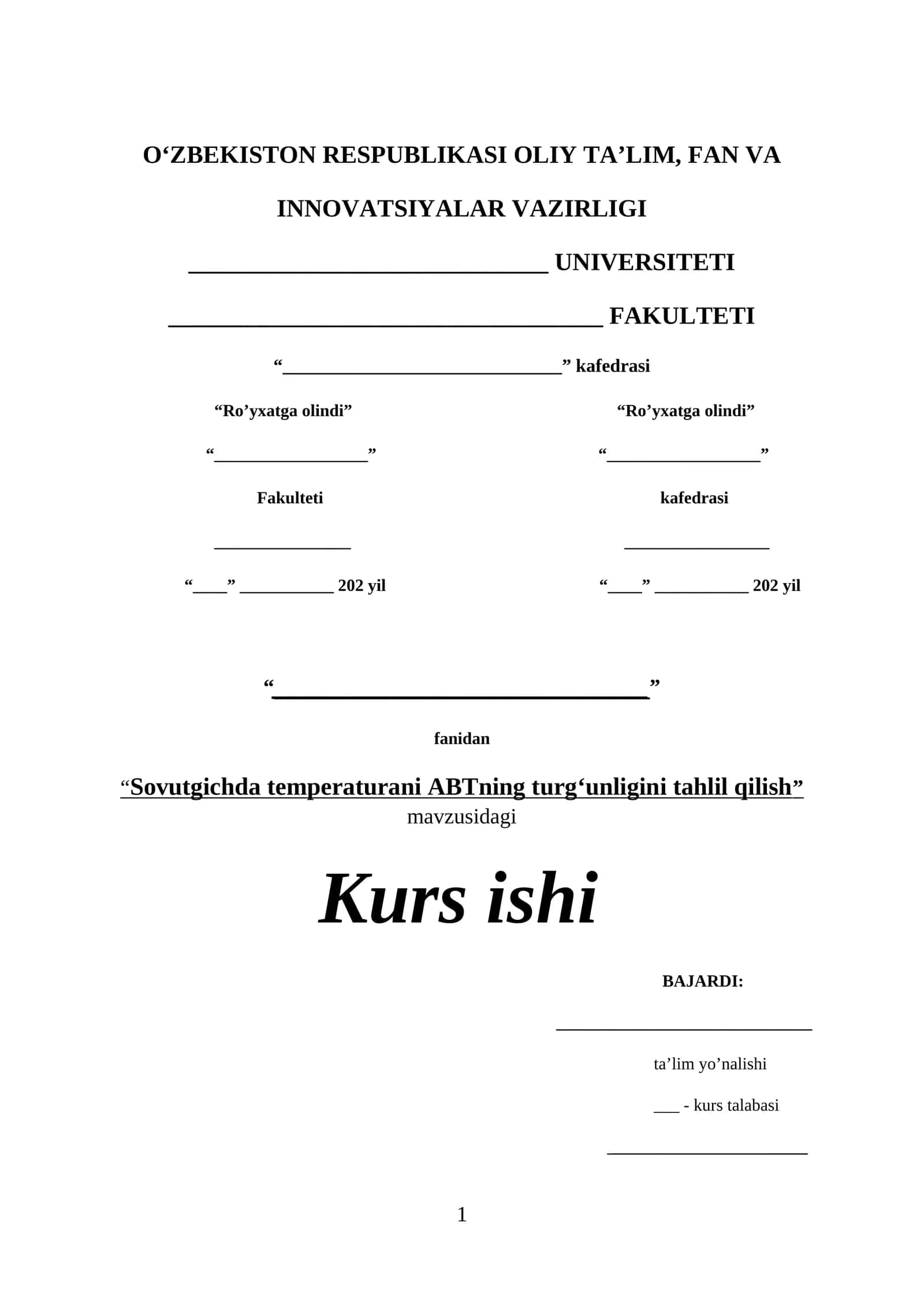 “Sovutgichda temperaturani ABTning turg‘unligini tahlil qilish” Kurs ishi 1