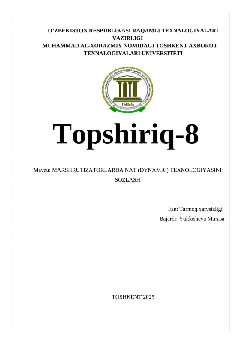 MARSHRUTIZATORLARDA NAT (DYNAMIC) TEXNOLOGIYASINI SOZLASH 1