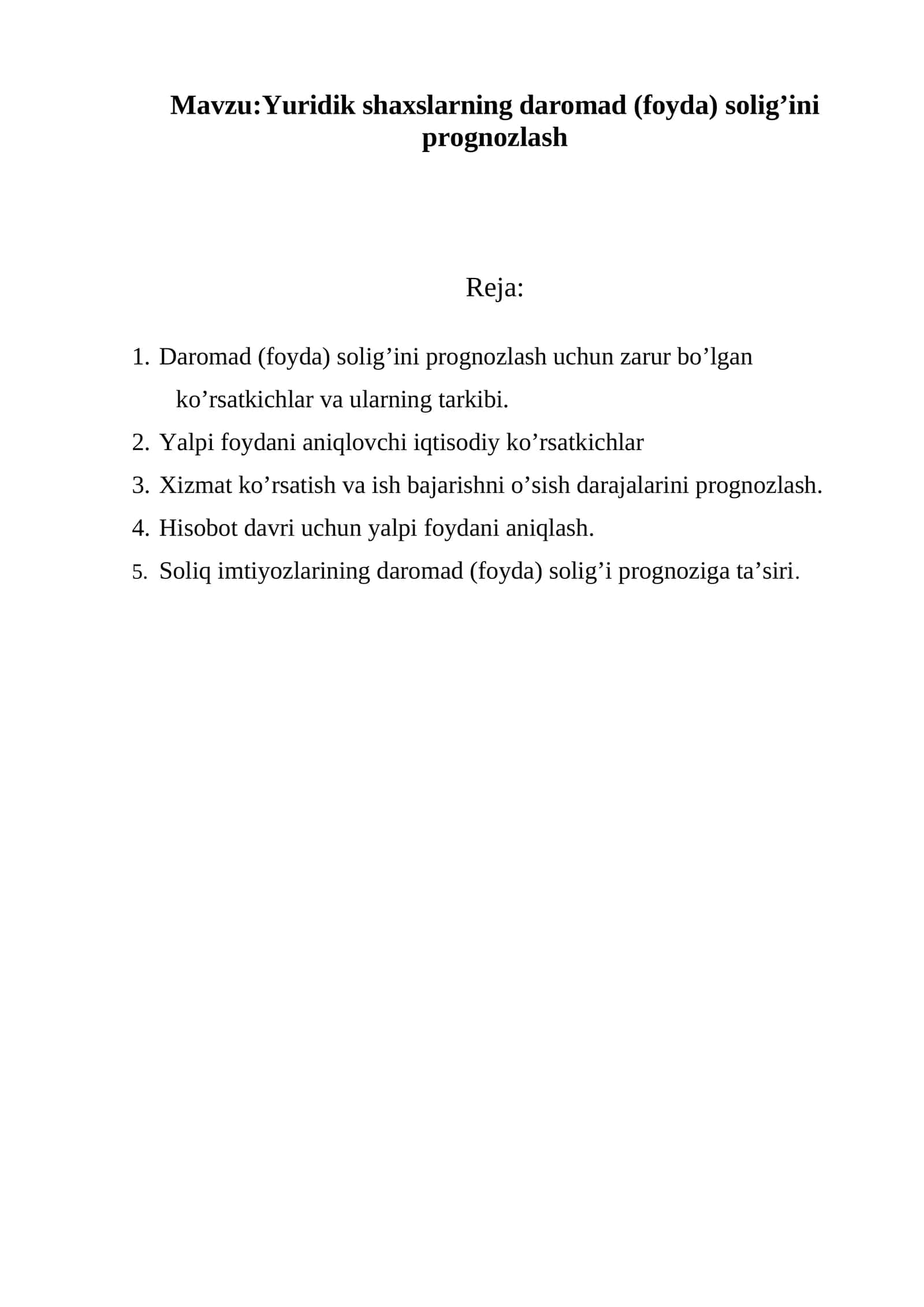 Daromad (foyda) solig’ini prognozlash 1
