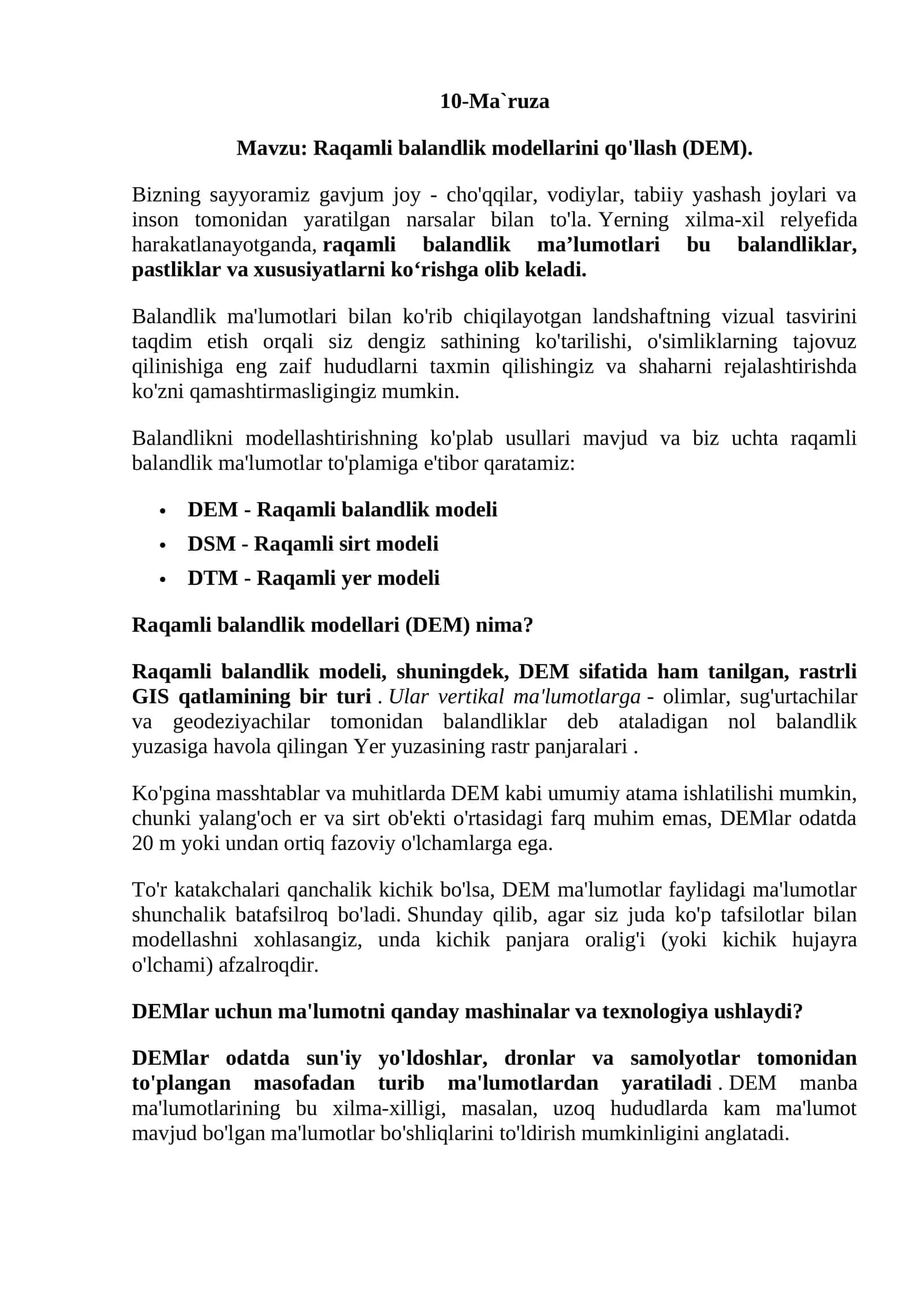 Raqamli balandlik modellashtirishning usullari 1