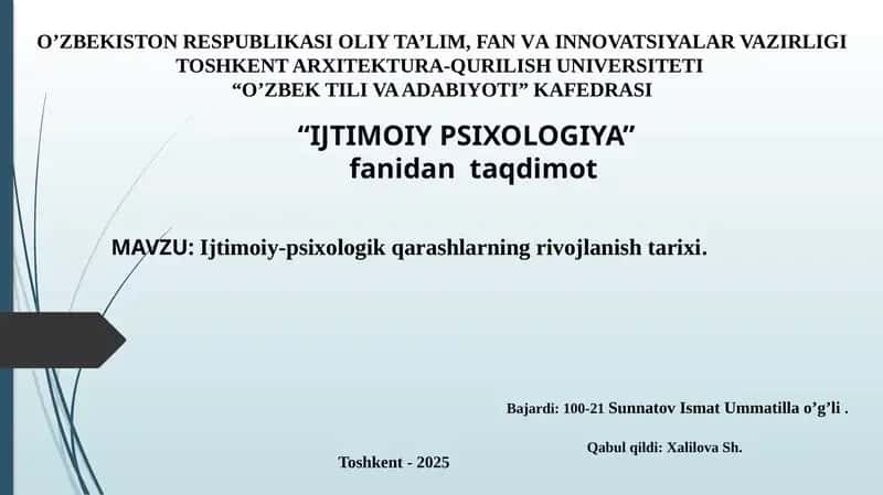 Ijtimoiy-psixologik qarashlarning rivojlanish tarixi 1