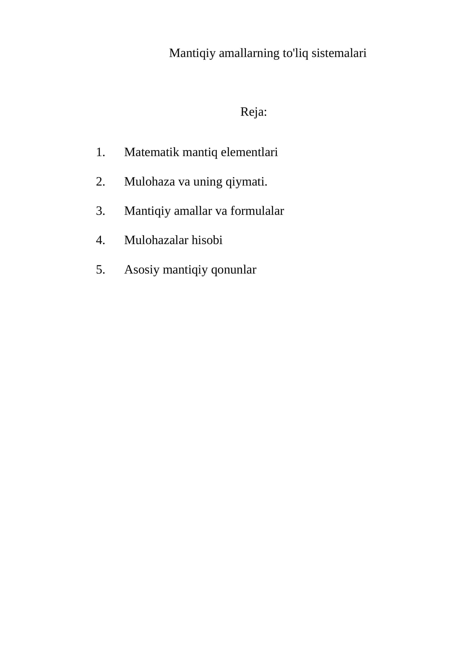Mantiqiy amallarning to'liq sistemalari 1