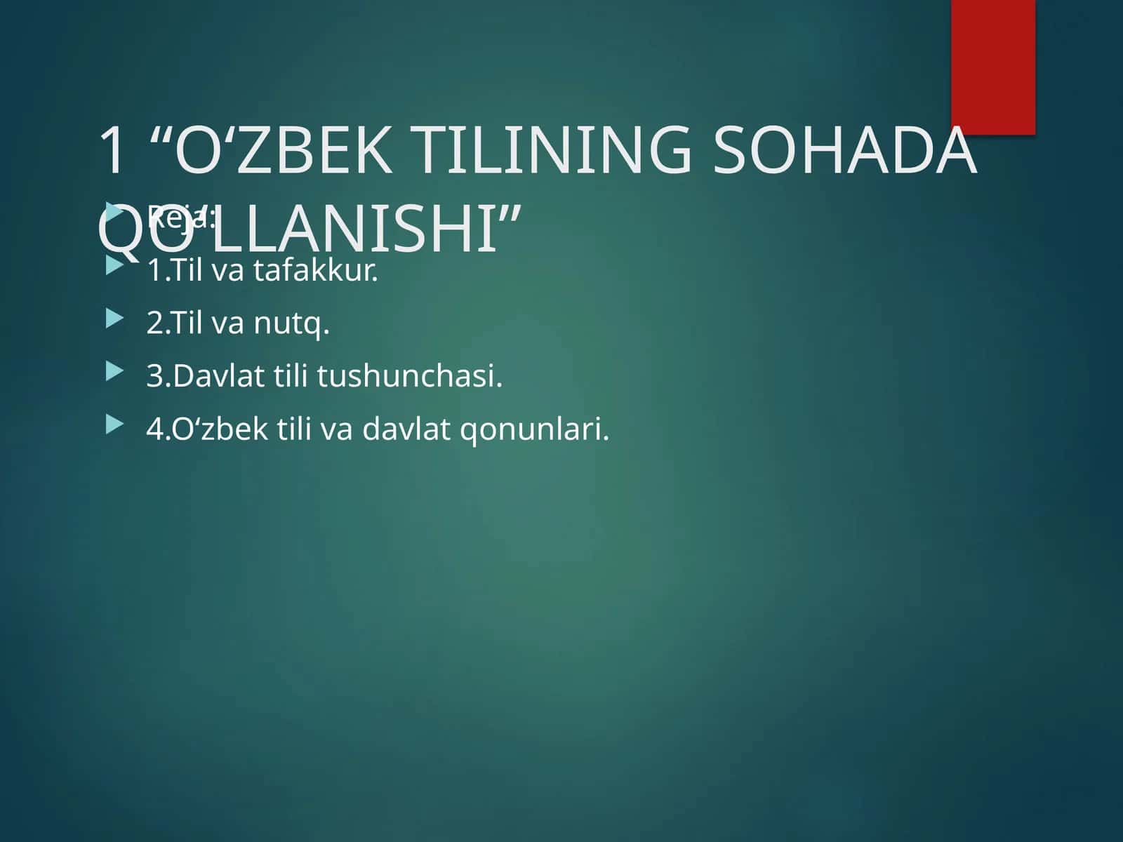 O'ZBEK TILINING SOHADA QO'LLANISHI 1