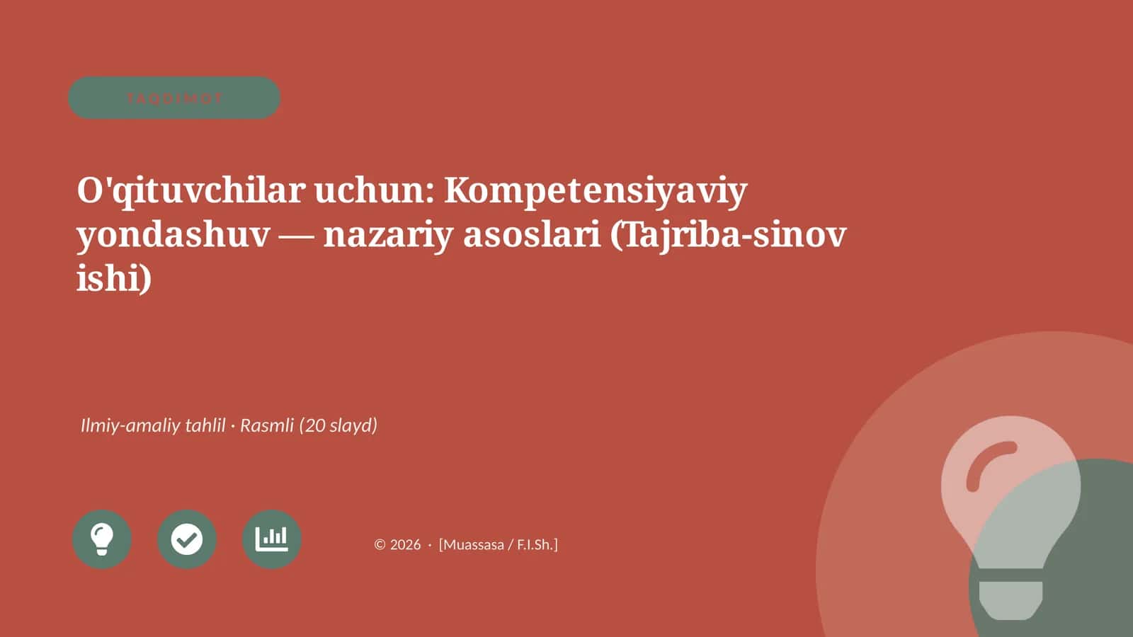 O'qituvchilar uchun: Kompetensiyaviy yondashuv — nazariy asoslari (Tajriba-sinov ishi) 1