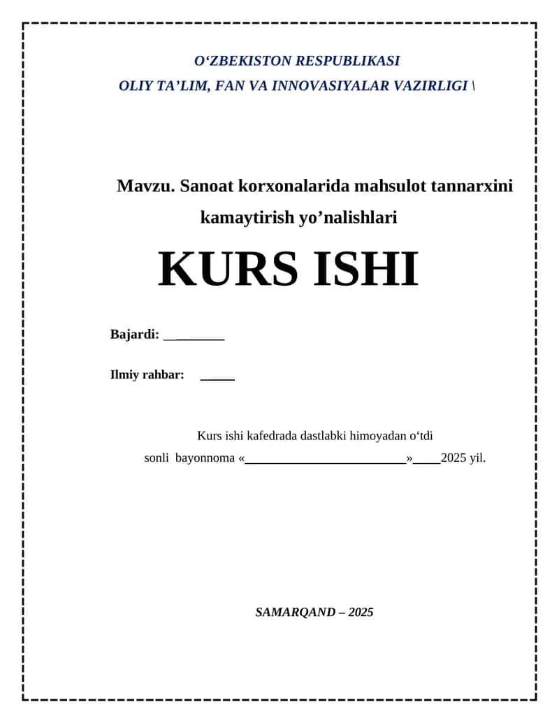 SANOAT KORXONALARIDA MAHSULOT TANNARXINI KAMAYTIRISH YO‘NALISHLARI 1