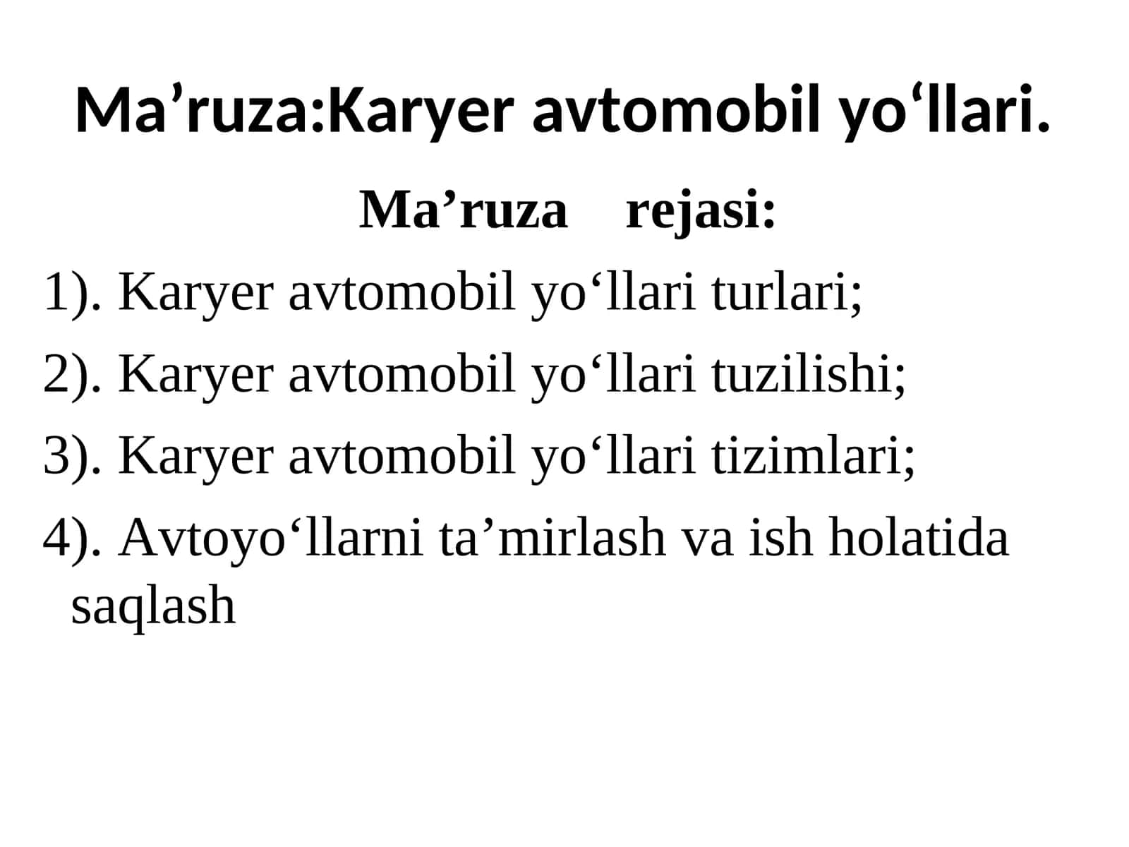 Karyer avtomobil yo‘llari 1
