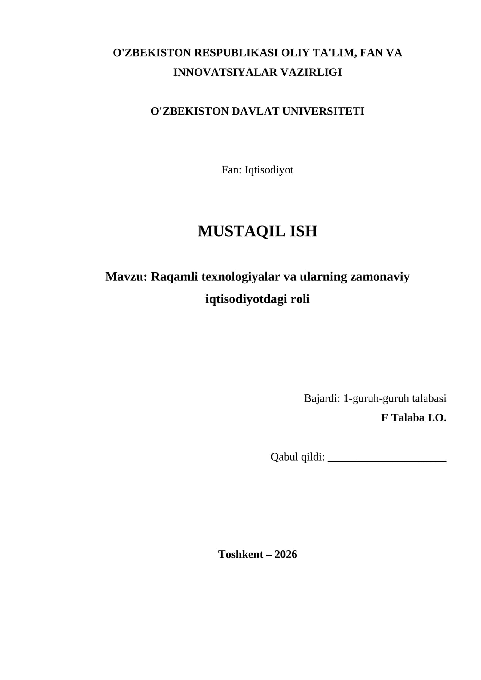 Raqamli texnologiyalar va ularning zamonaviy iqtisodiyotdagi roli 1