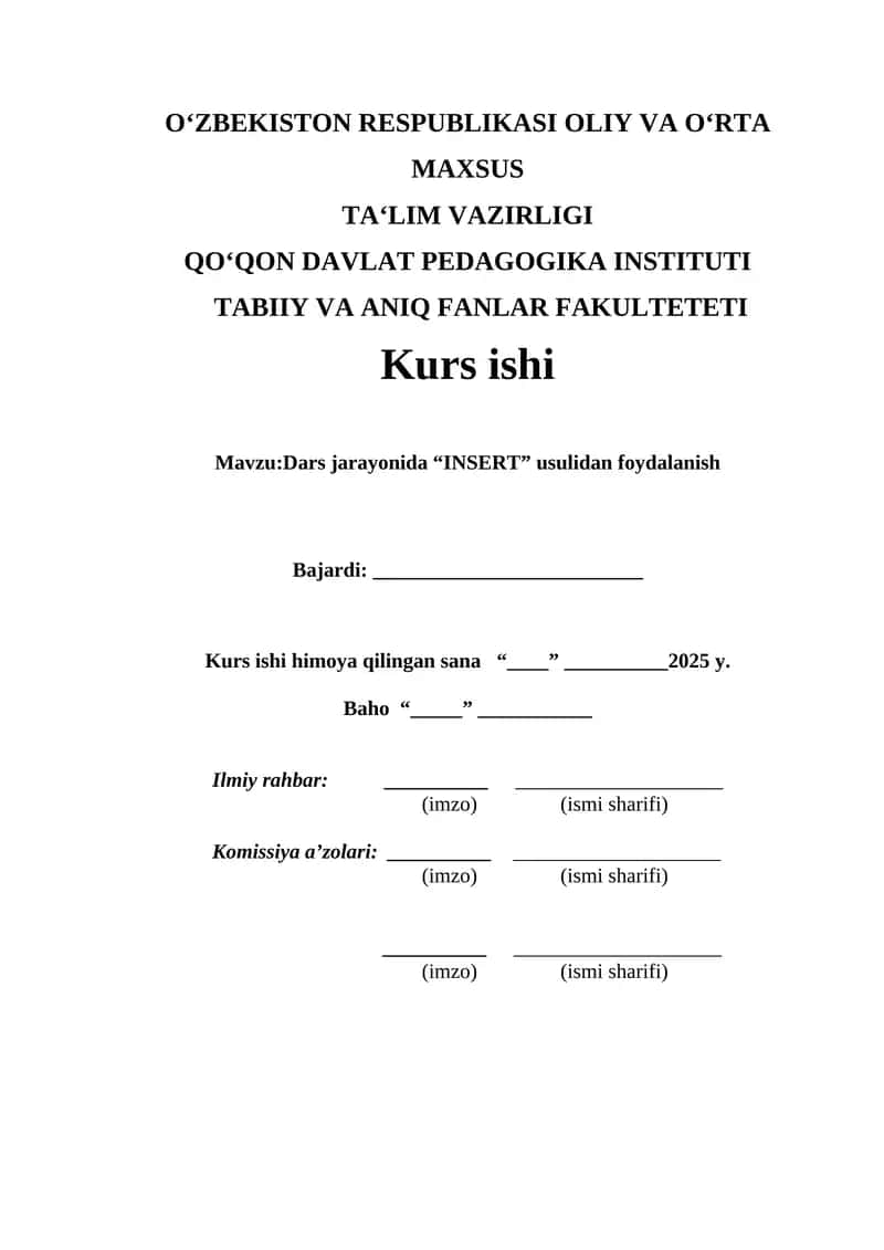 Dars jarayonida “INSERT” usulidan foydalanish 1