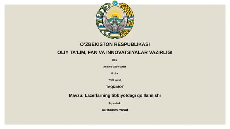 Lazer texnologiyasining tibbiyotda qo‘llanilishi 1