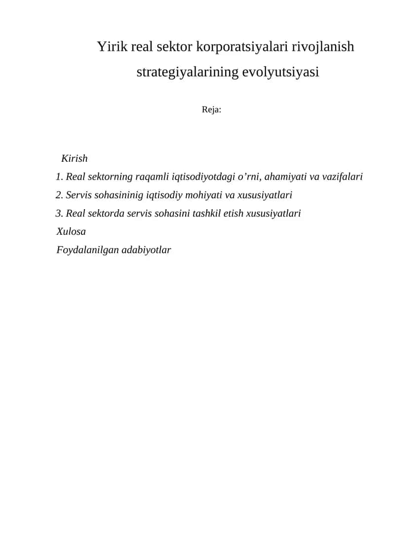 Yirik real sektor korporatsiyalari rivojlanish strategiyalari 1