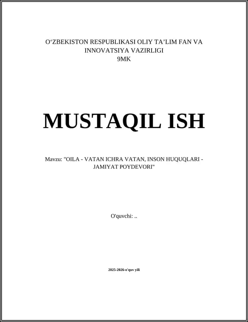 OILA - VATAN ICHRA VATAN, INSON HUQUQLARI - JAMIYAT POYDEVORI 1