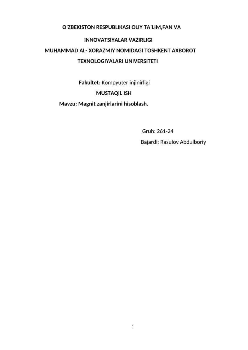 Magnit zanjirlarini hisoblash 1