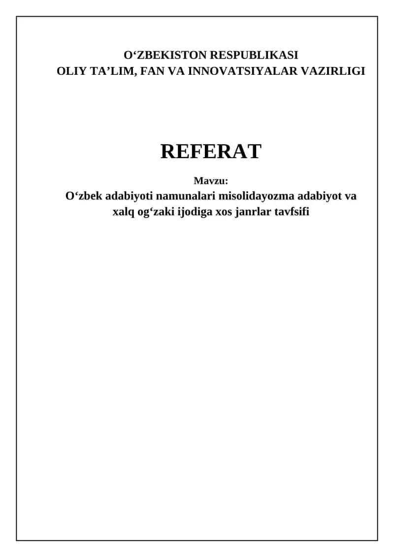 O'zbek adabiyoti va folklor janrlari 1