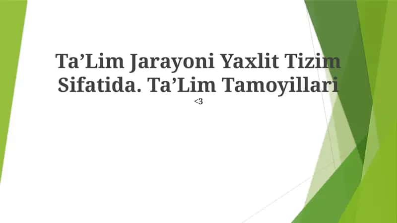 TaʼLim Jarayoni Yaxlit Tizim Sifatida. TaʼLim Tamoyillari 1