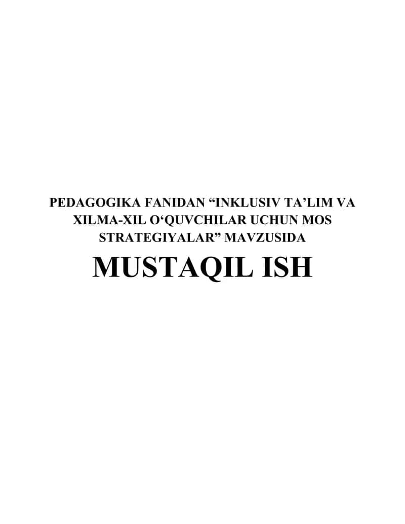 Inklyuziv ta'lim va strategiyalar 1