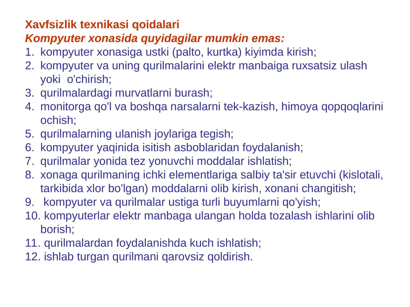 Xavfsizlik texnikasi qoidalari 1