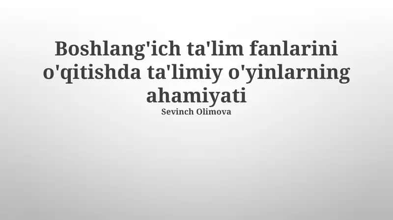 O'quv o'yinlari: Ko'p sezgili yondashuv 1