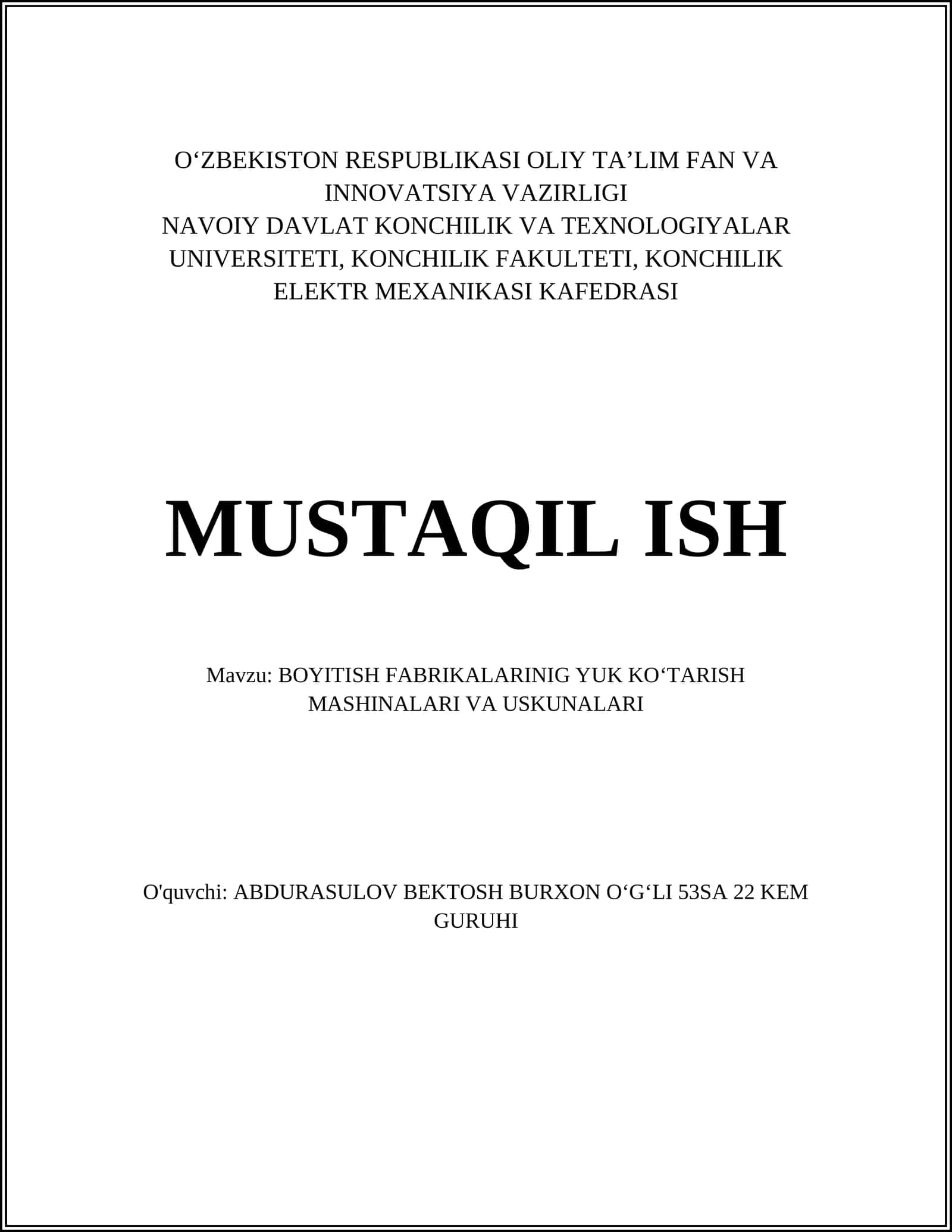 BOYITISH FABRIKALARINIG YUK KOʻTARISH MASHINALARI VA USKUNALARI 1