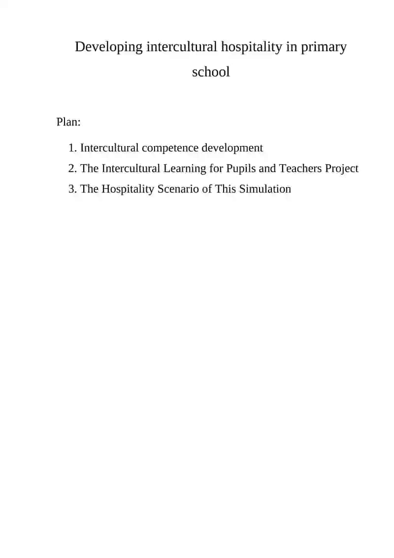 Intercultural Hospitality Development in Primary School 1