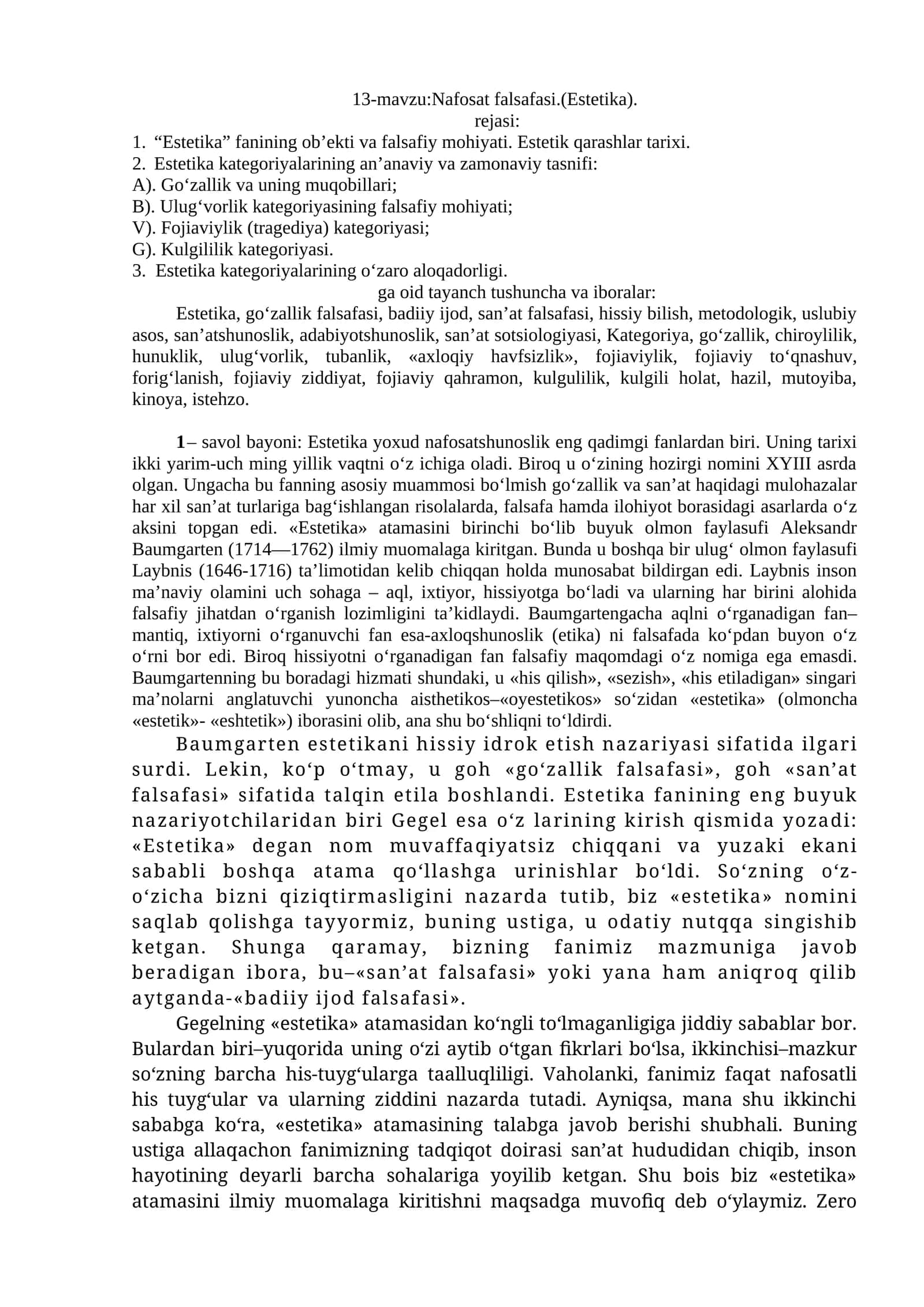 Nafosat falsafasi.(Estetika) 1