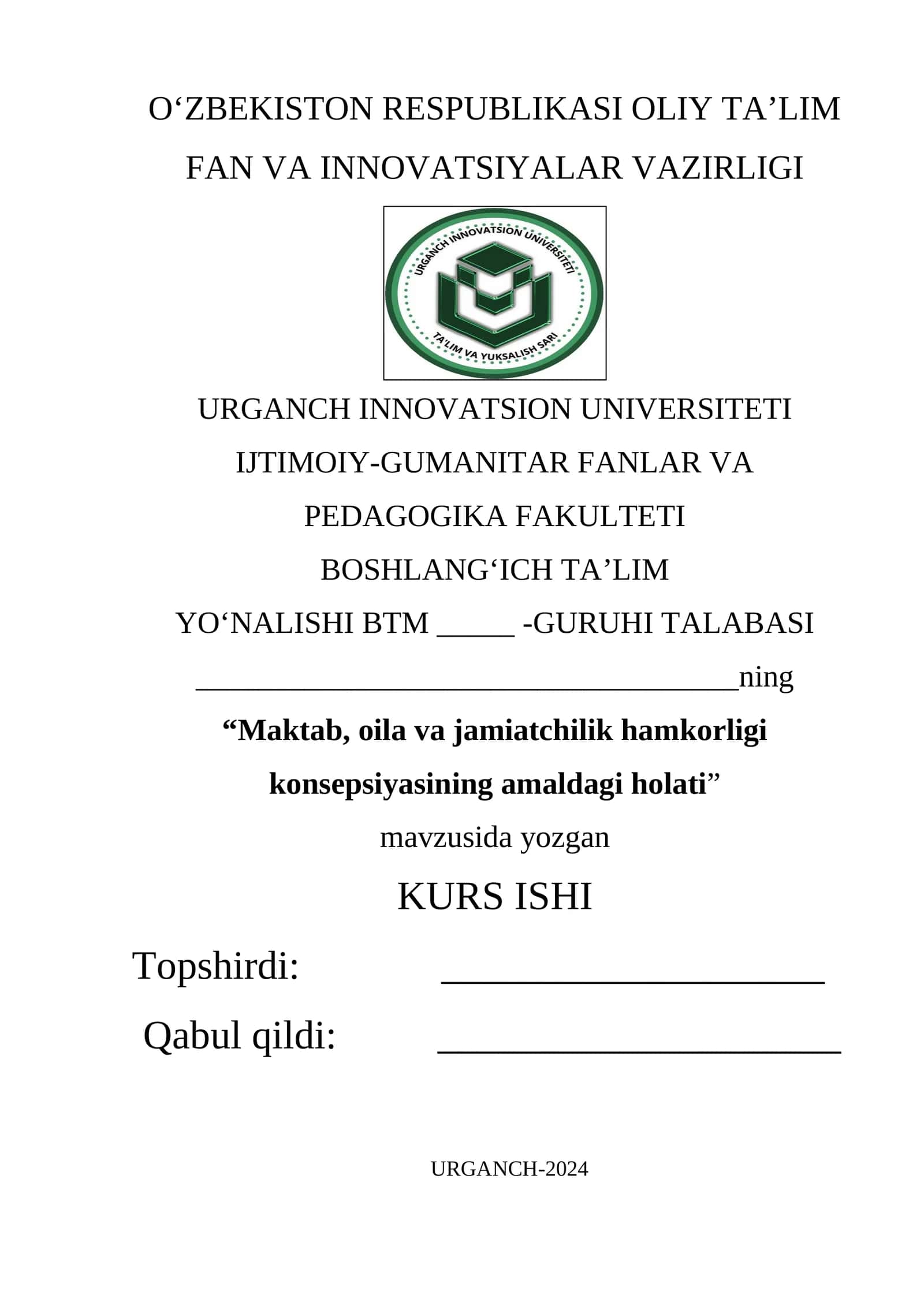 Maktab, oila va jamiatchilik hamkorligi konsepsiyasining amaldagi holati 1