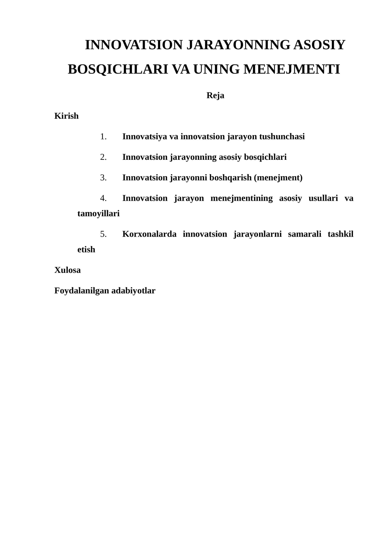 INNOVATSION JARAYONNING ASOSIY BOSQICHLARI VA UNING MENEJMENTI 1