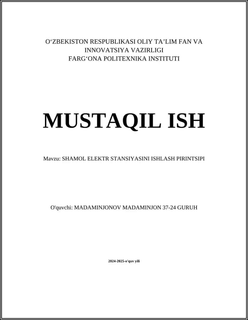 SHAMOL ELEKTR STANSIYASINI ISHLASH PIRINTSIPI 1
