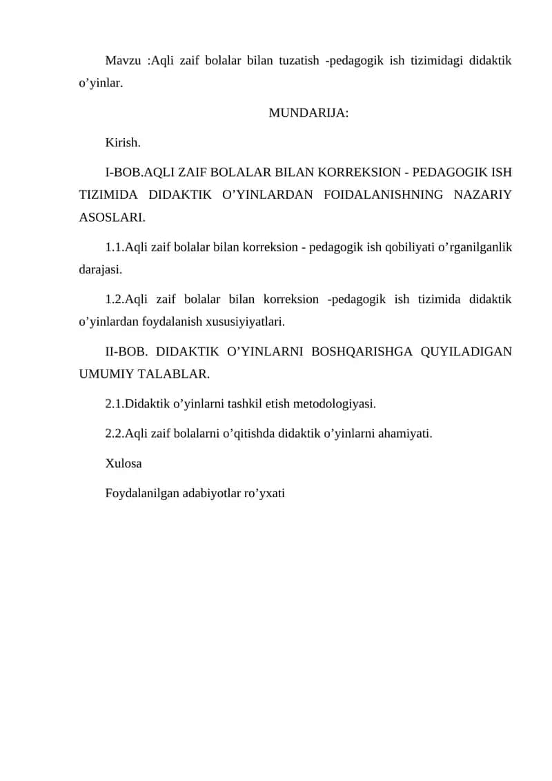 Aqli zaif bolalar bilan tuzatish -pedagogik ish tizimidagi didaktik o’yinlar 1