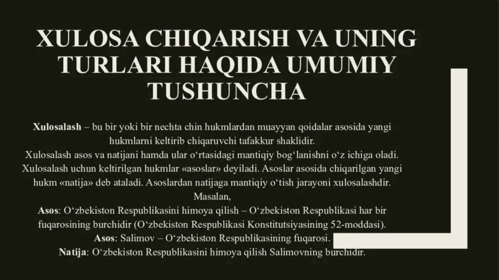 Xulosa chiqarish va uning turlari 1