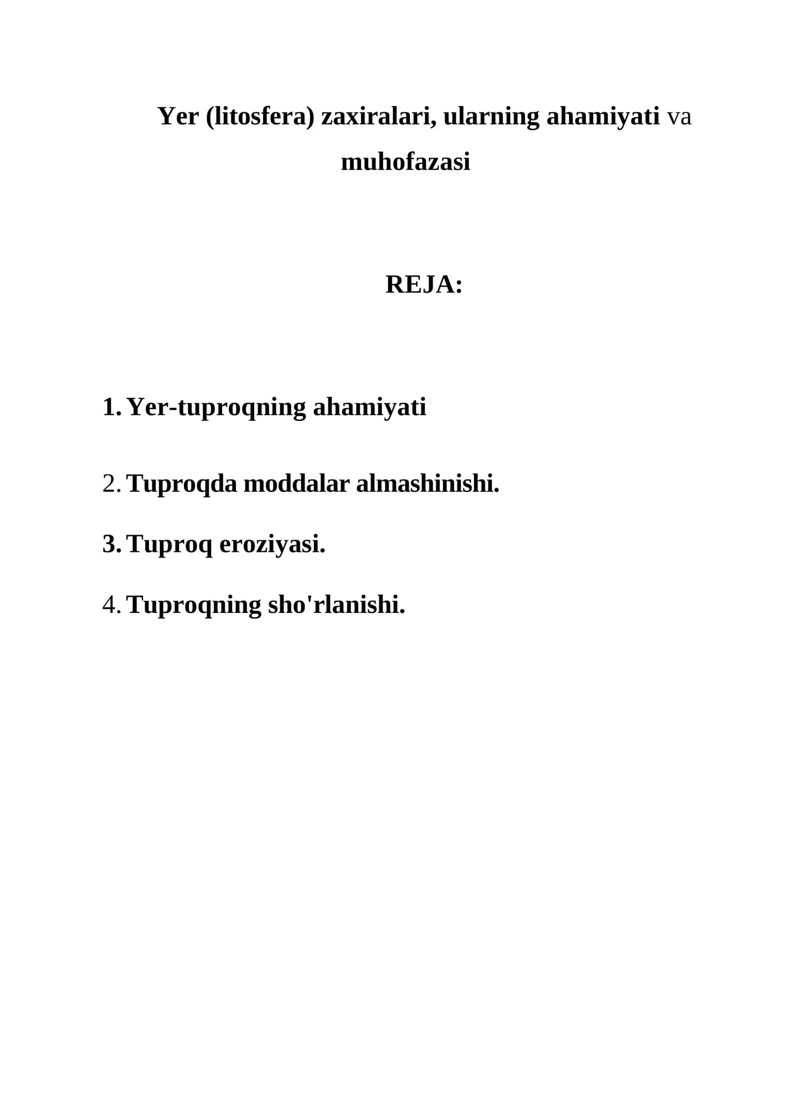 Yer (litosfera) zaxiralari, ularning ahamiyati va muhofazasi 1