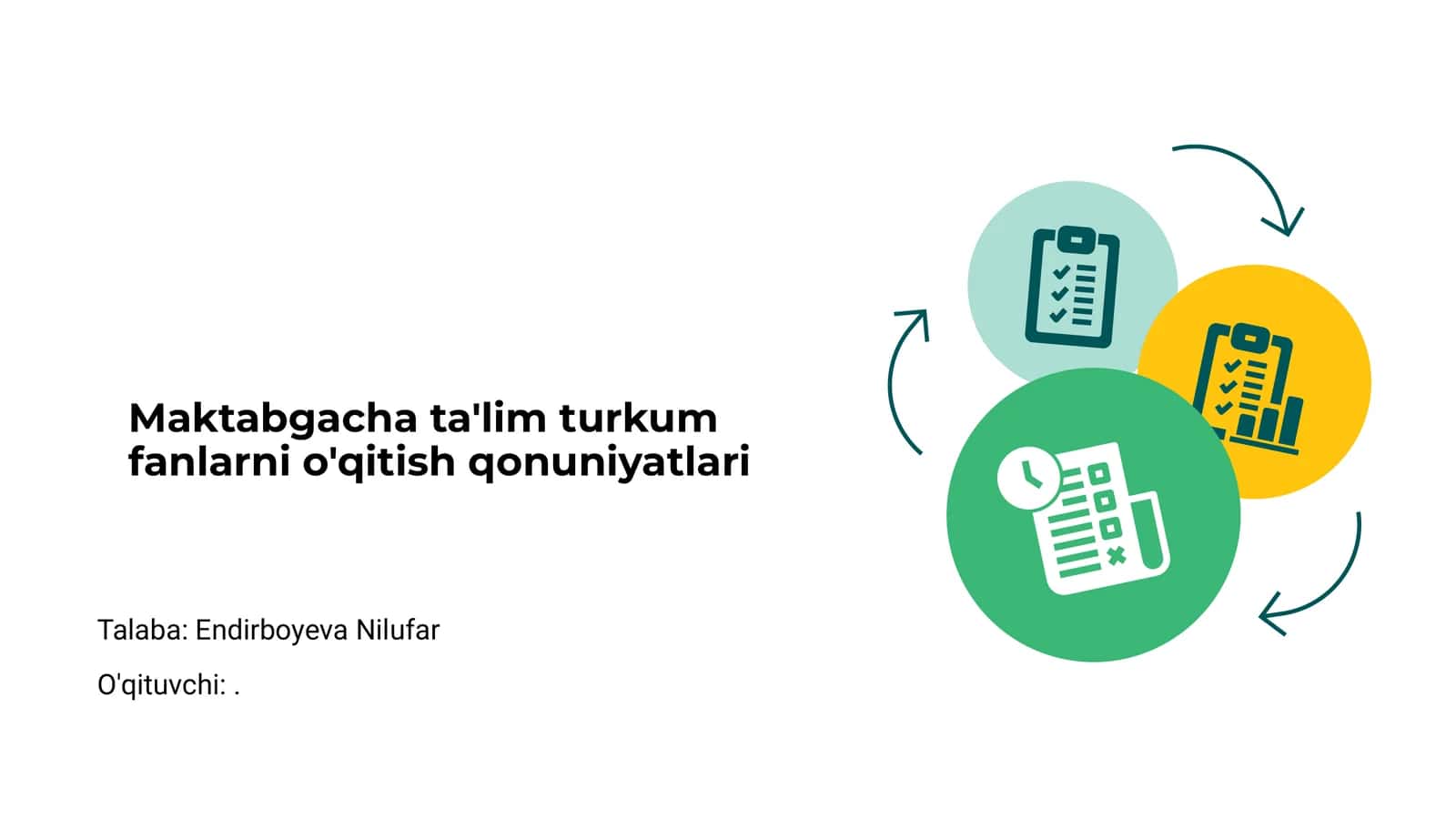 Maktabgacha ta'lim turkum fanlarni o'qitish qonuniyatlari 1