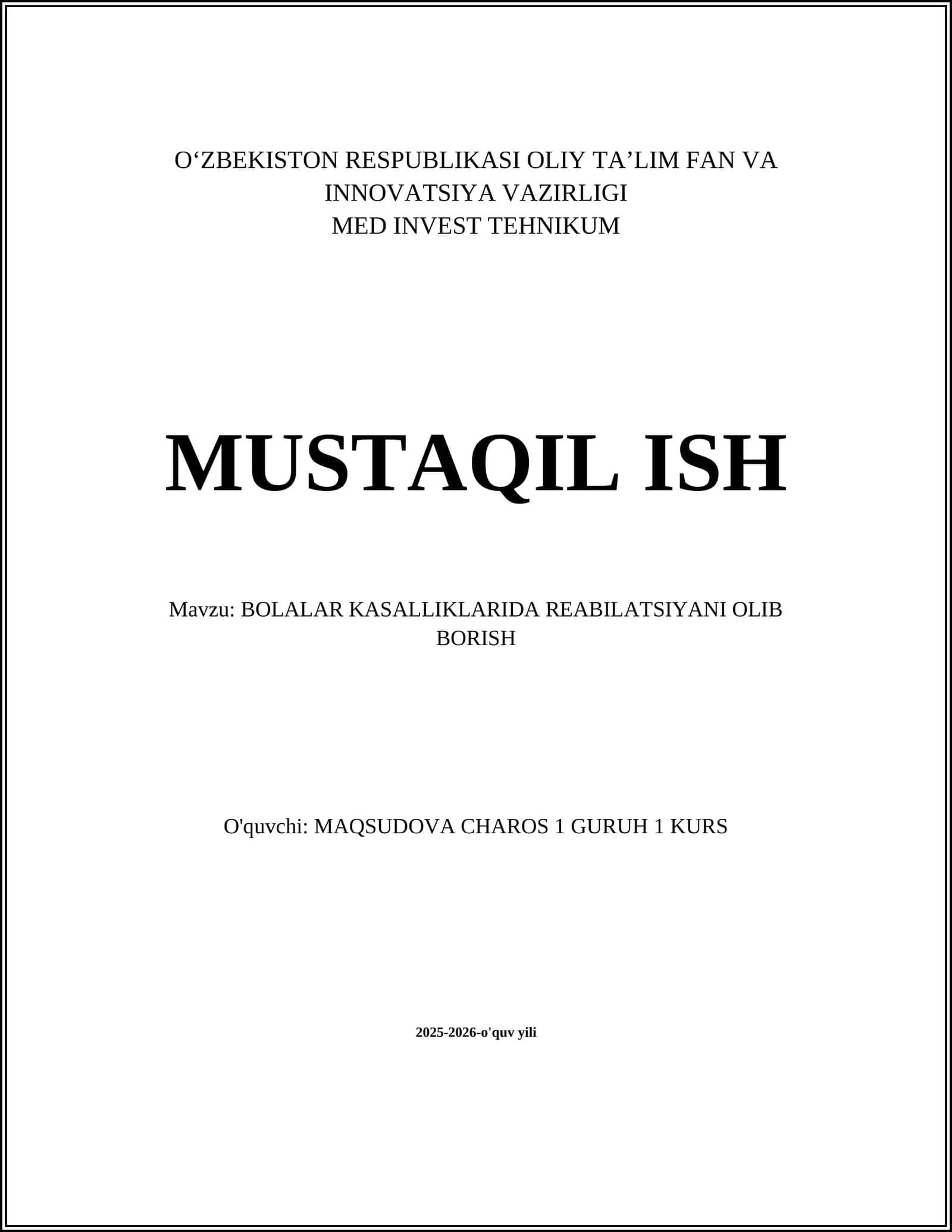 BOLALAR KASALLIKLARIDA REABILATSIYANI OLIB BORISH 1