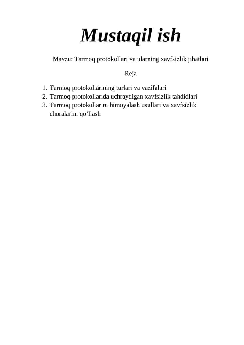 Tarmoq protokollari va ularning xavfsizlik jihatlari 1