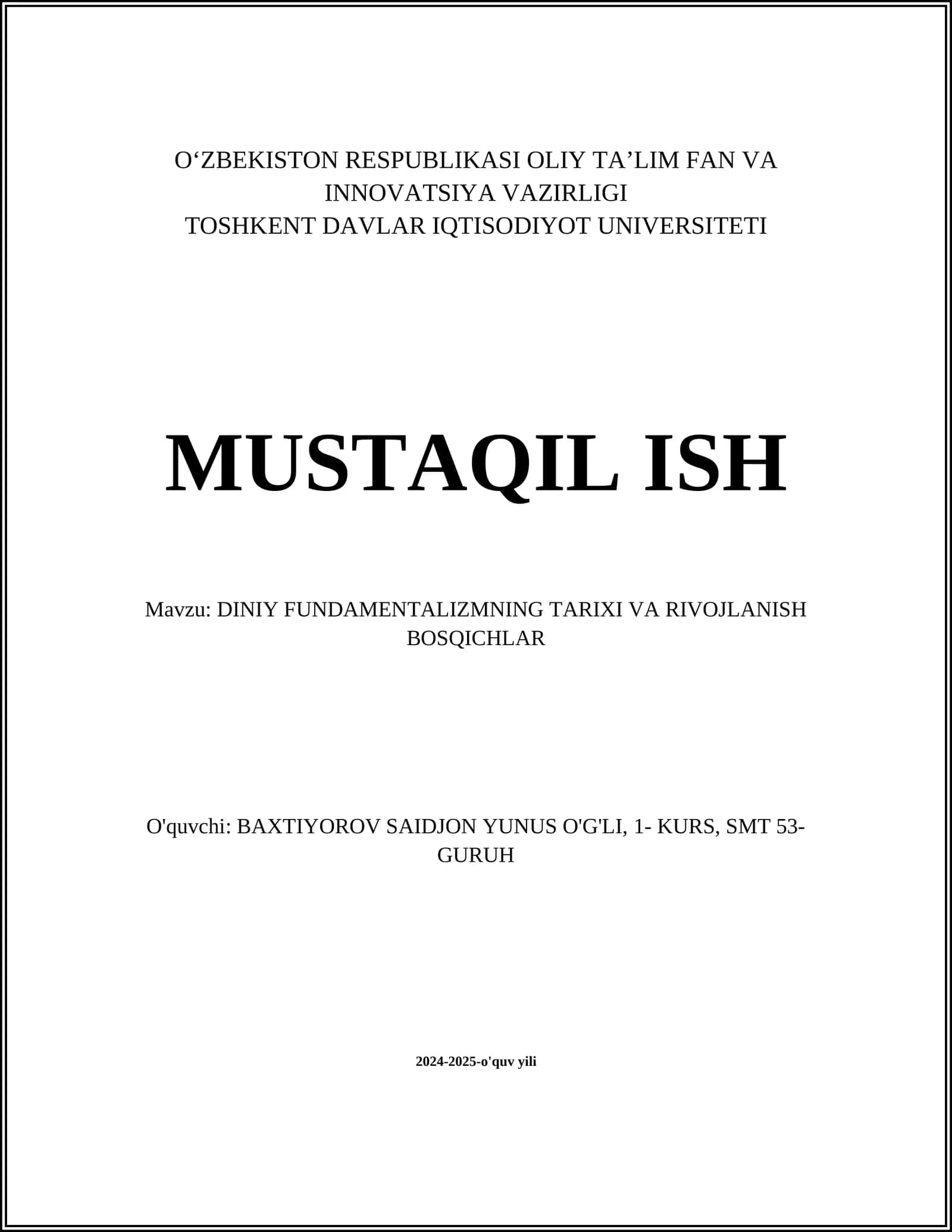DINIY FUNDAMENTALIZMNING TARIXI VA RIVOJLANISH BOSQICHLAR 1