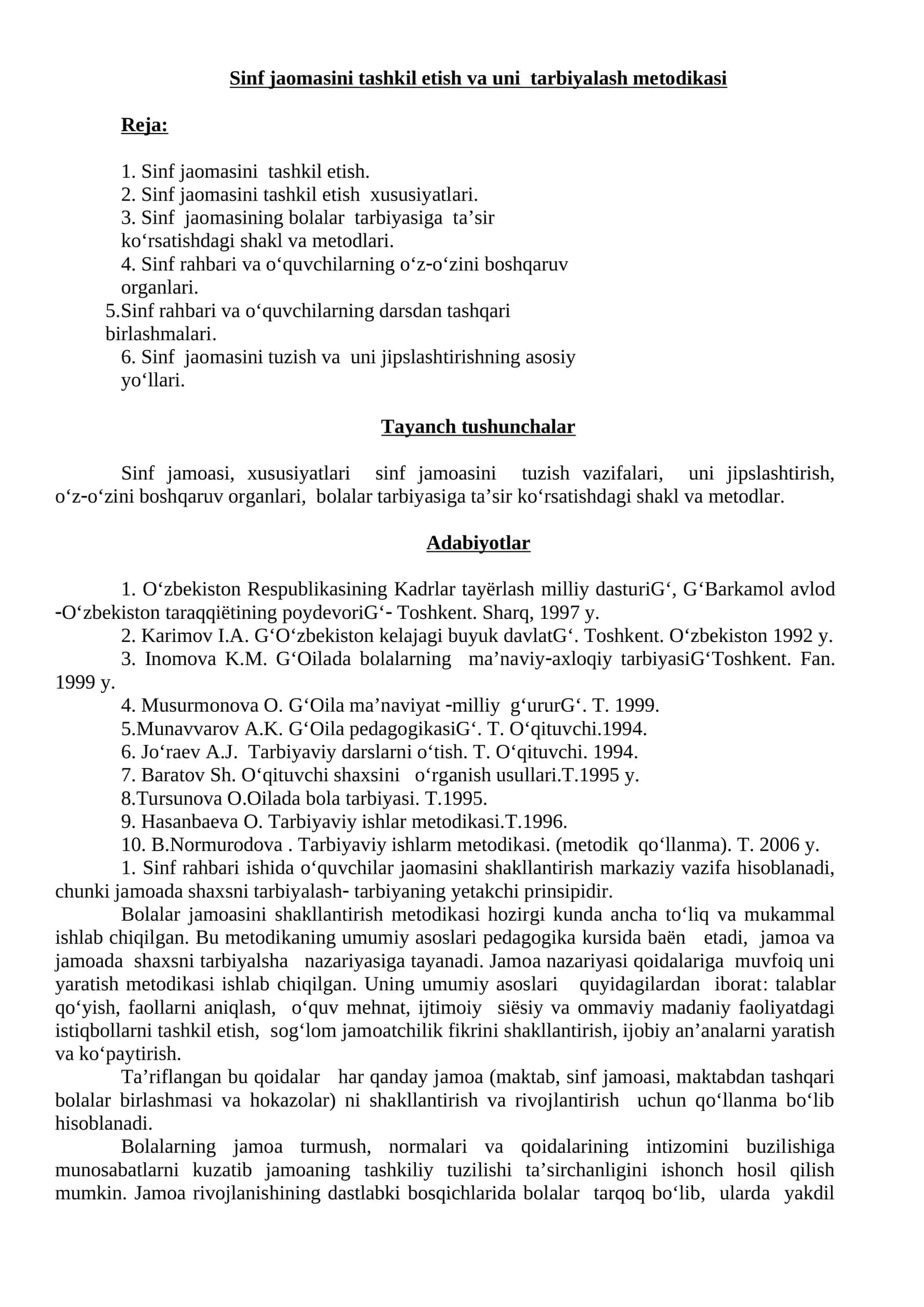 Sinf jamoasini tashkil etish va uni tarbiyalash metodikasi 1