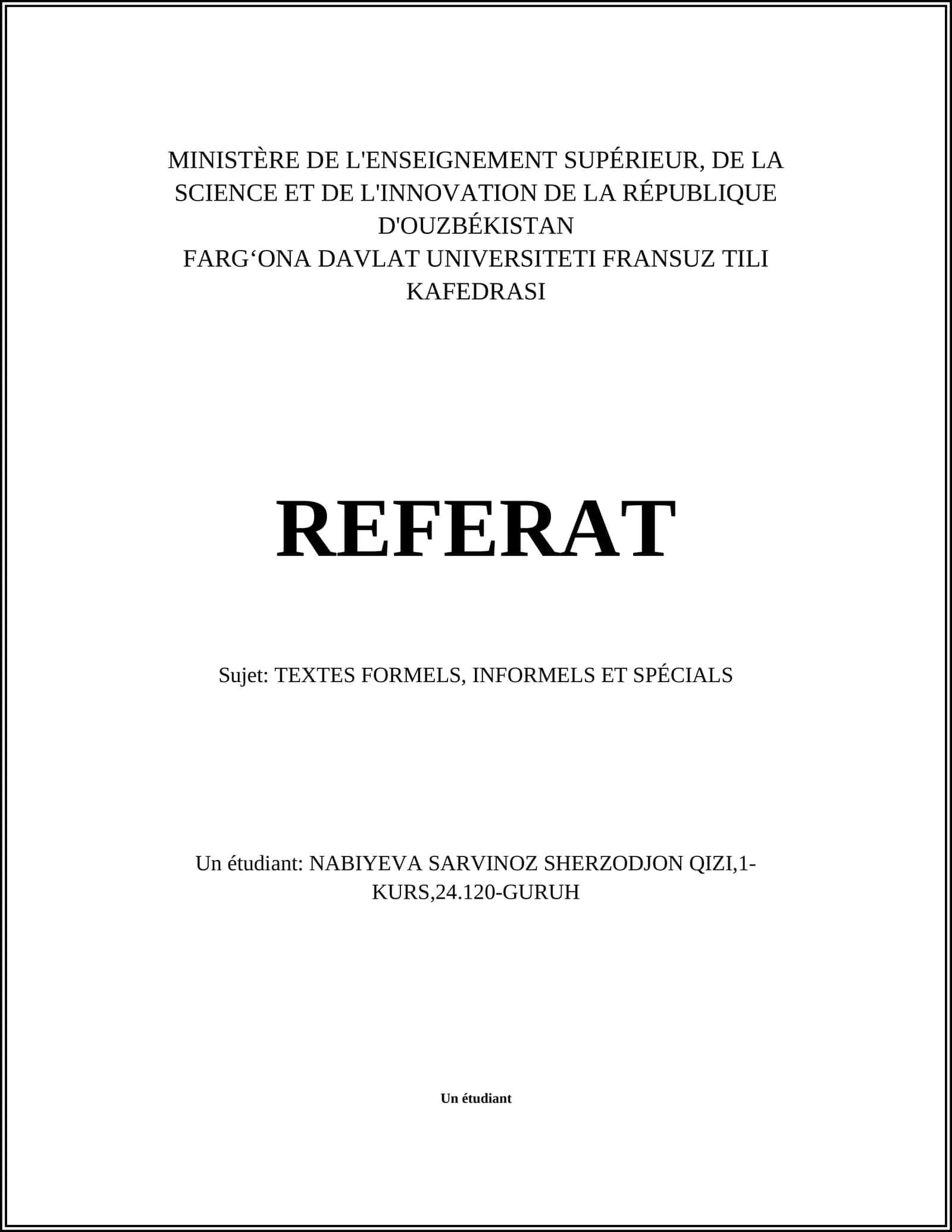 TEXTES FORMELS, INFORMELS ET SPÉCIALS 1