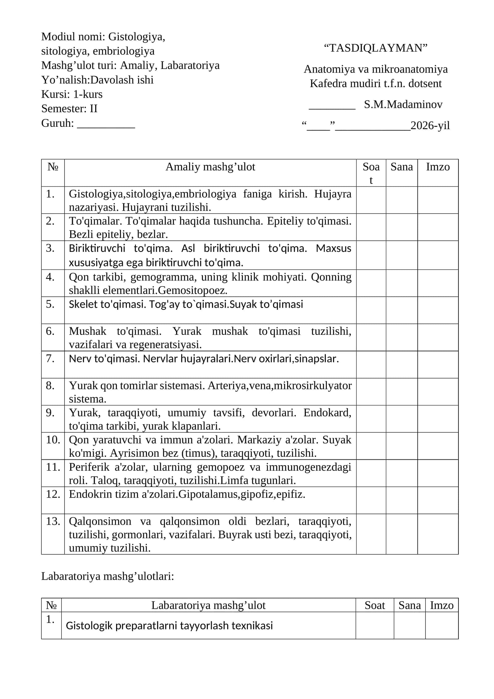 TASDIQLAYMAN Anatomiya va mikroanatomiya 1