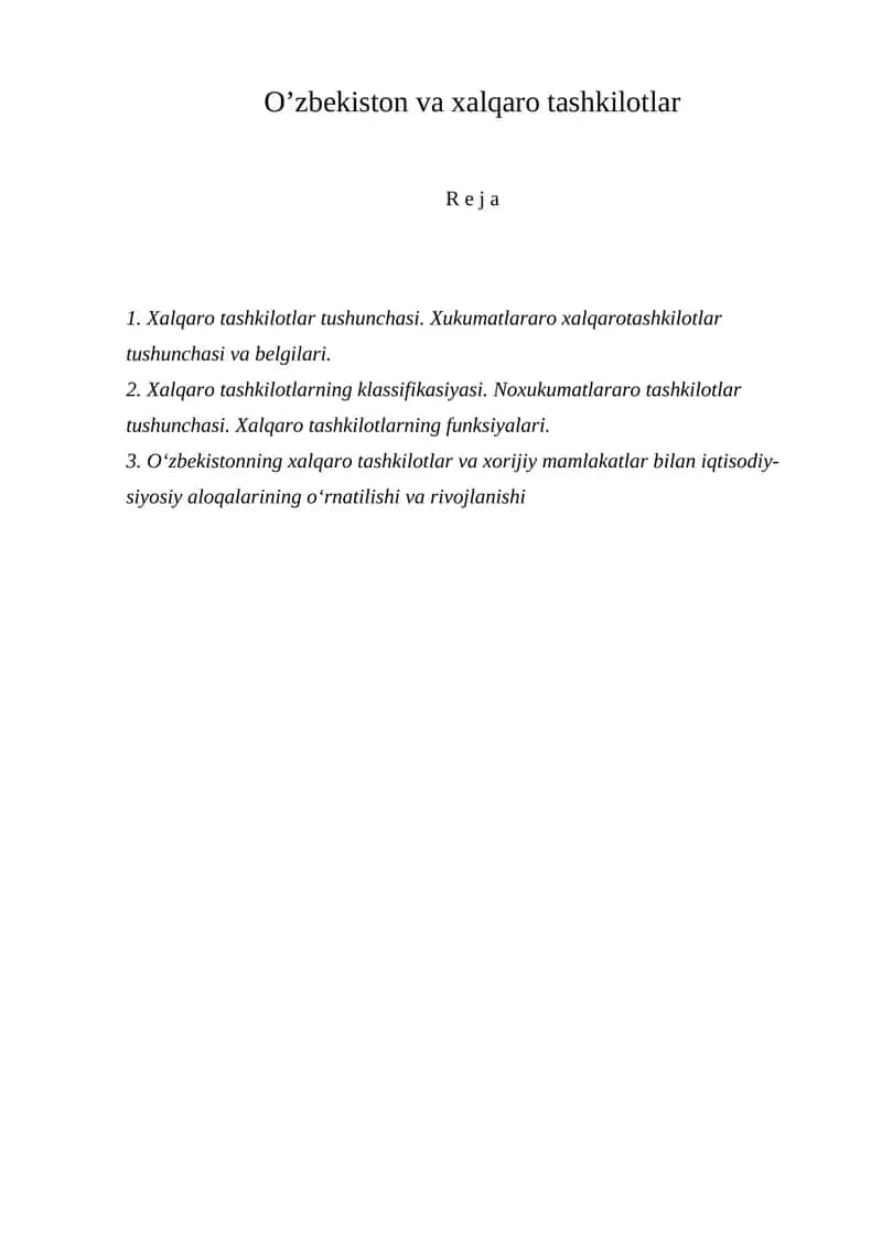 O'zbekiston va xalqaro tashkilotlar 1