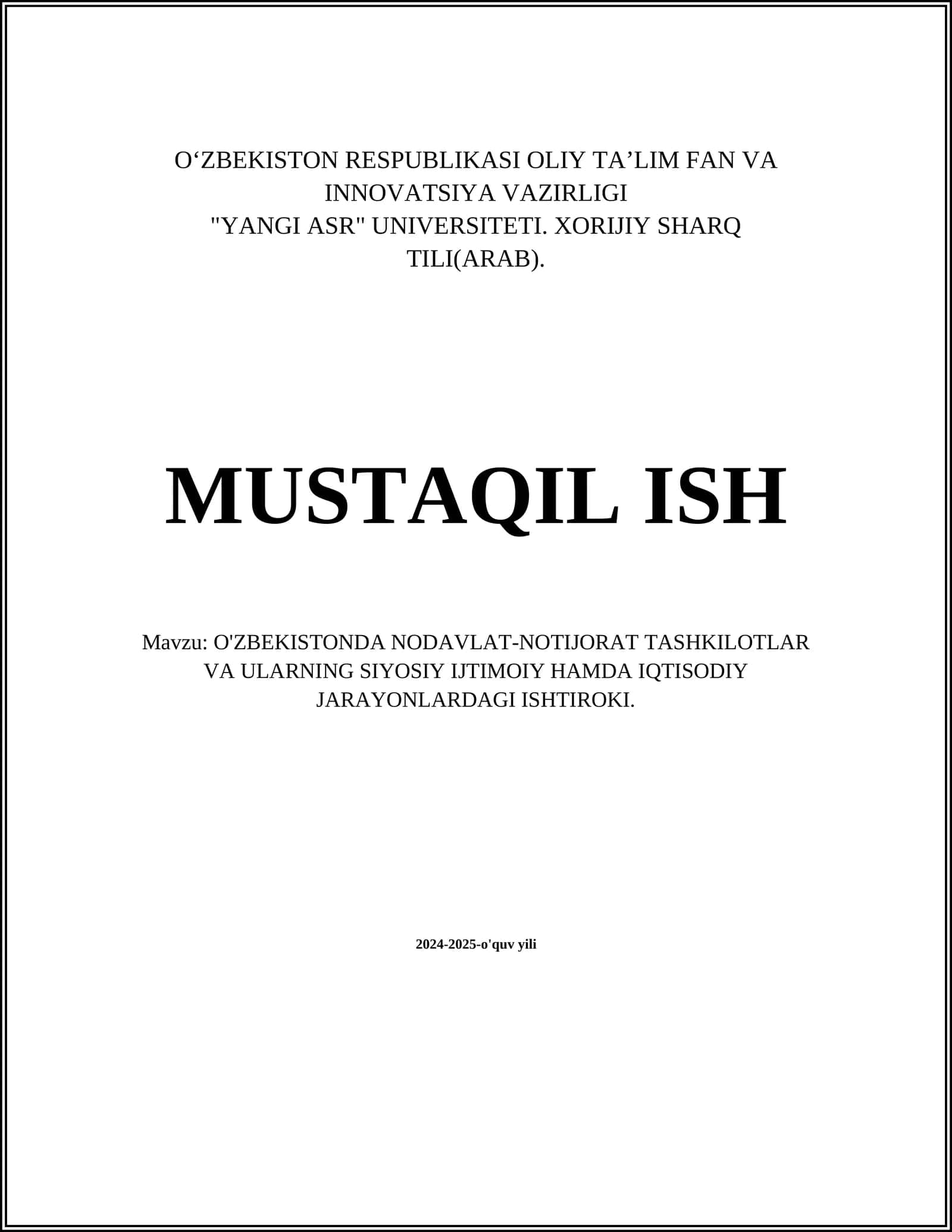 Oʻzbekistonda Nodavlat-Notijorat Tashkilotlar va Ularning Siyosiy Ijtimoiy Hamda Iqtisodiy Jarayonlardagi Ishtiroki 1