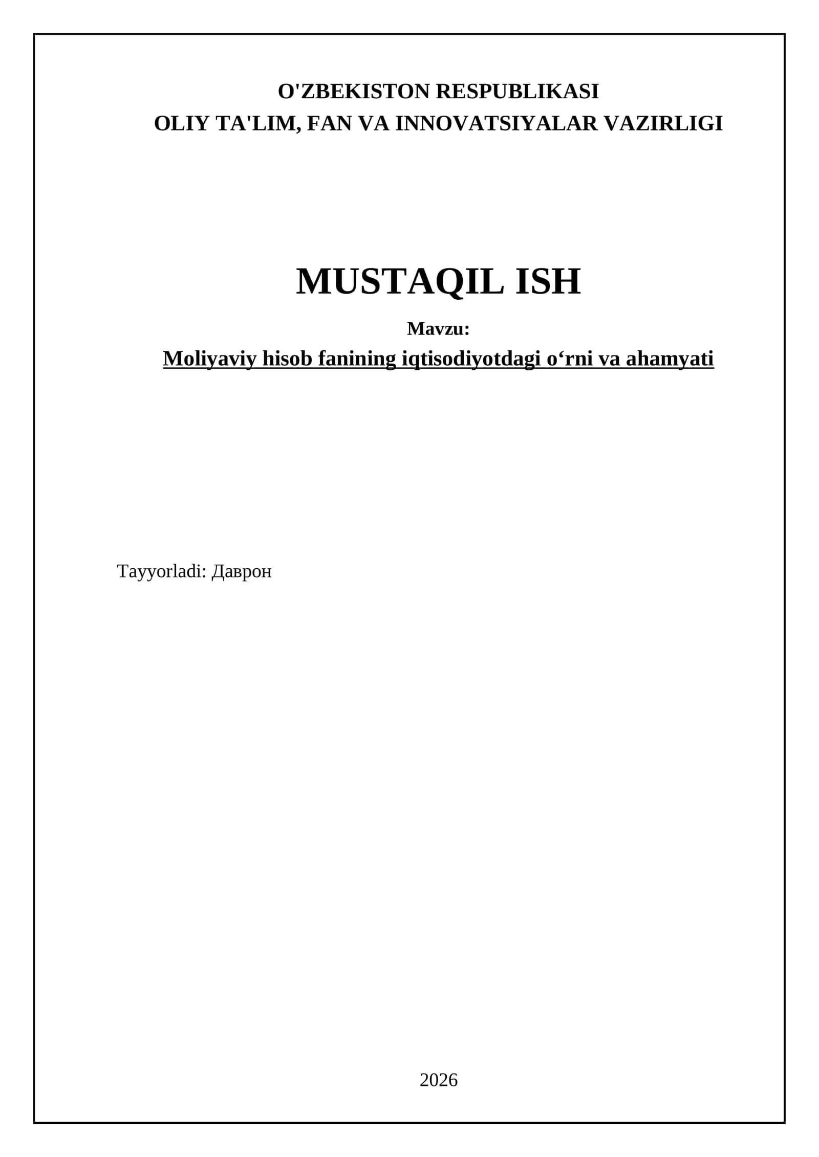 Moliyaviy Hisob Fanining Iqtisodiyotdagi Oʻrni va Ahamyati 1