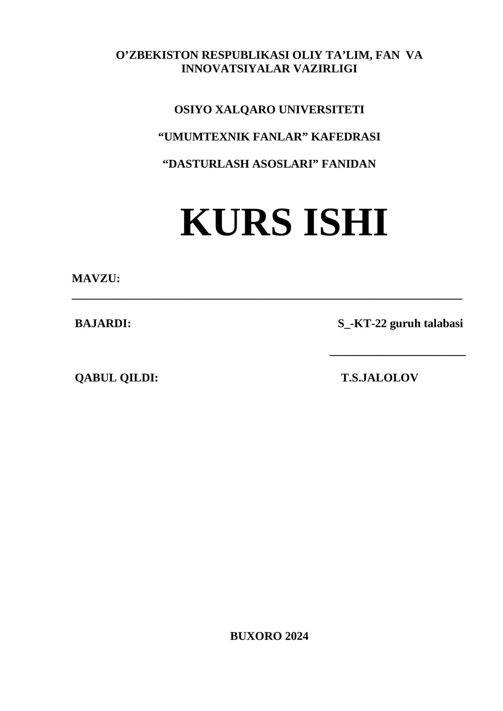 DASTURLASH ASOSLARI KURSI 1