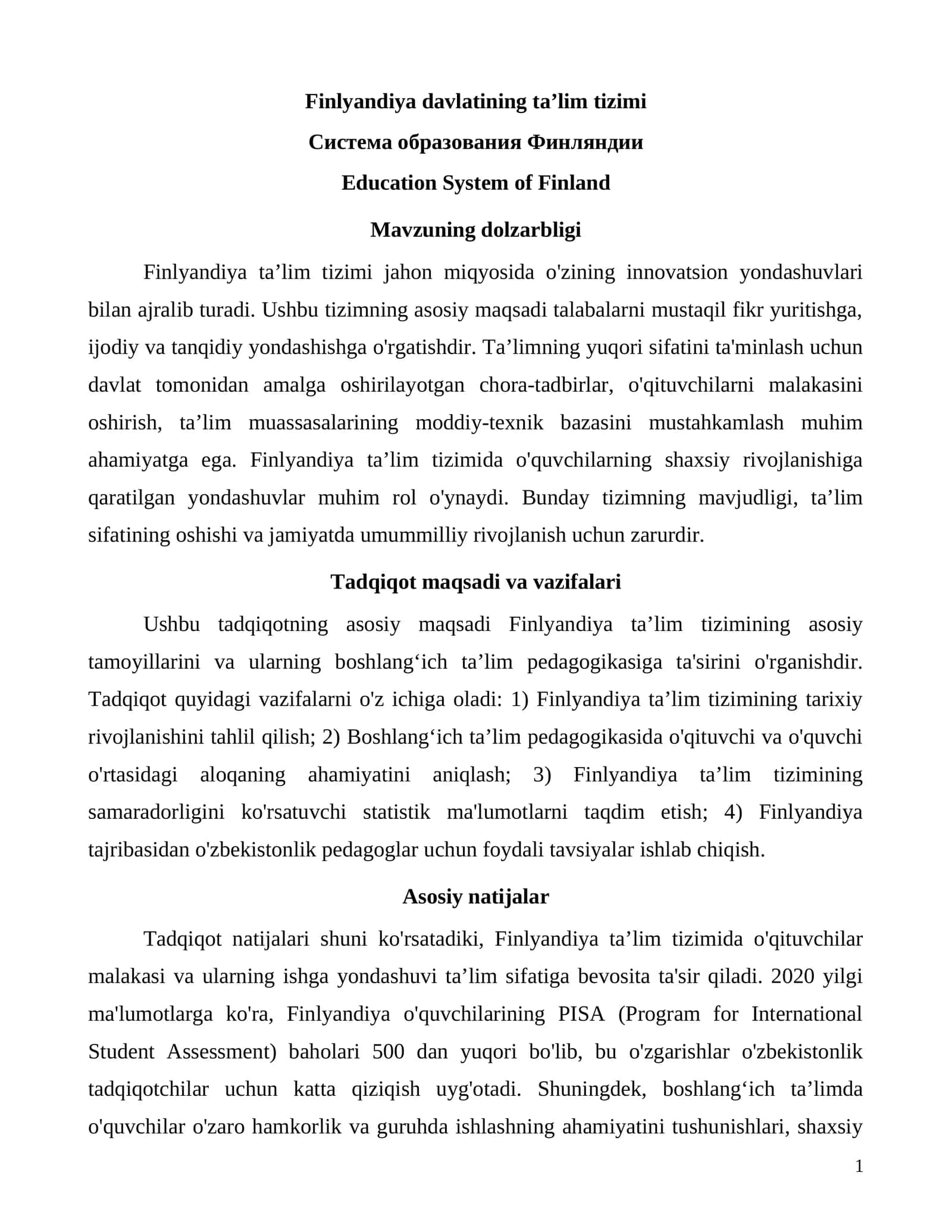 Finlyandiya davlatining taʼlim tizimi 1