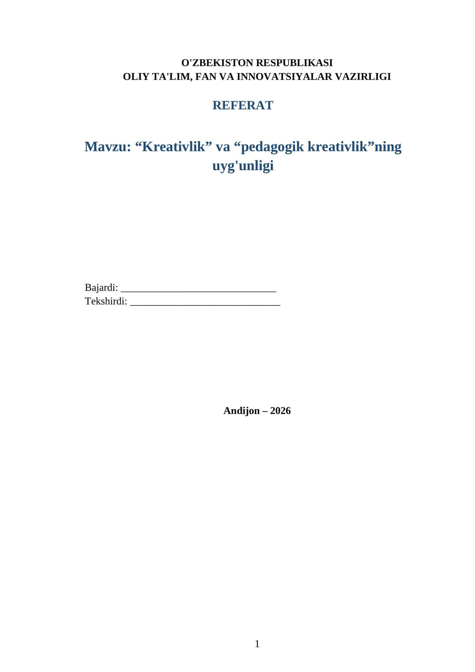 "Kreativlik" va "pedagogik kreativlik"ning uyg'unligi 1