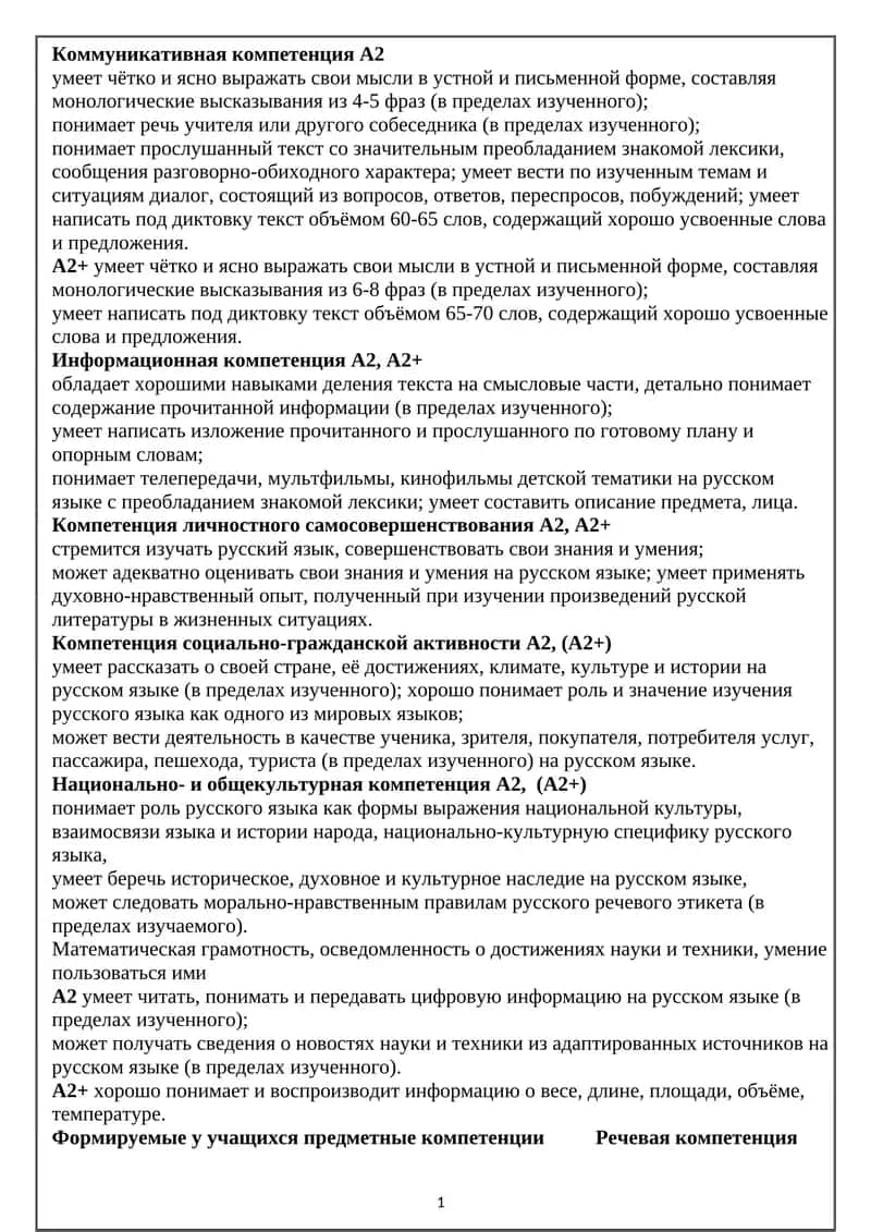 Коммуникативная компетенция А2 1