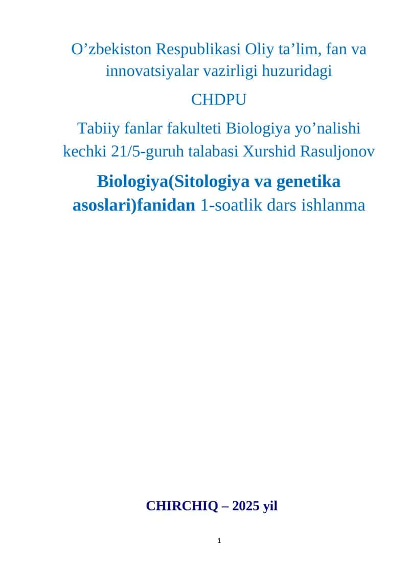 Biologiya(Sitologiya va genetika asoslari) 1